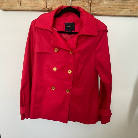 London Fog Red Short Trench Coat - Picture 1 of 16